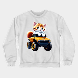 Cute kitten on a monster truck Crewneck Sweatshirt